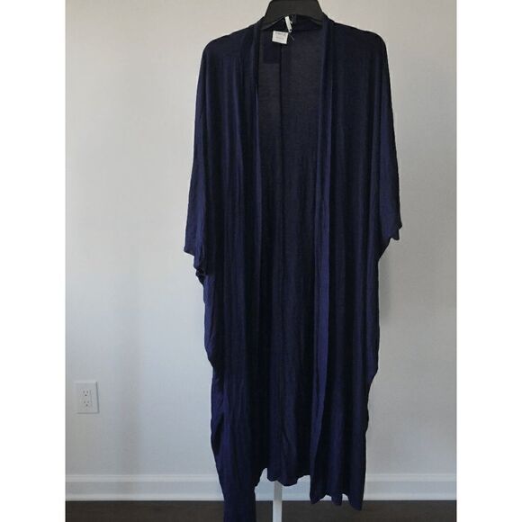 Simple By Suzanne Betro Navy Tie-Front Longline Kimono 1X - Picture 2 of 7